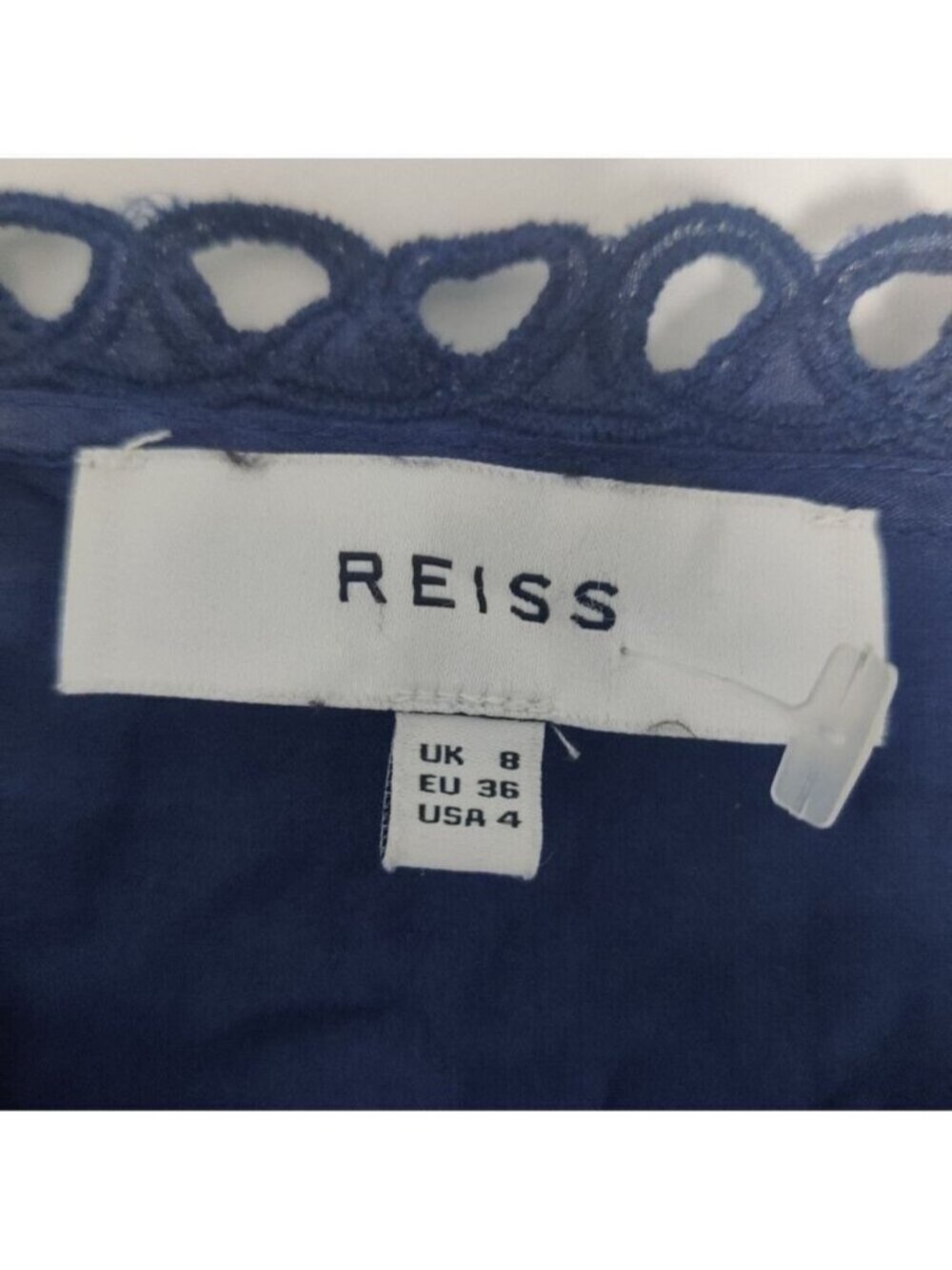 REISS Paulina Navy Embroidered Ruffle Mini Dress Puff Sleeve 4 0328 - Picture 5 of 9